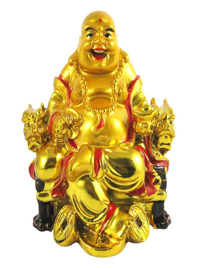 eshoppee Laughing Buddha Budha on Chair with Wealth Coins... - Image 1